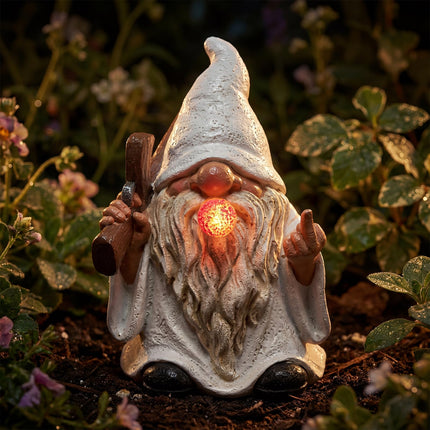 EXYGLO Solar Gnome Garden Statue Decor, 5.7" Middle Finger Gnome with Flickering Cigar Outdoor Funny Decoration for Lawn, Patio, Yard, and Unique Housewarming, Individual Birthday Ornament Gift