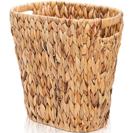 Pumtus Woven Trash Can, Handwoven Bathroom Waste Basket with Built-in Handles, Water Hyacinth Storage Bin, Garbage Laundry Magazine Container for Bedroom, Kitchen, Office, Utility Room