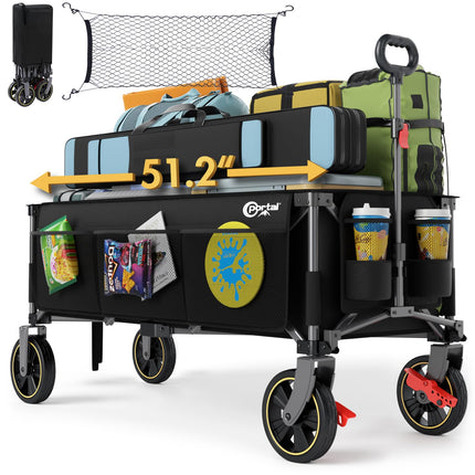 Portal 51.2" Long Wagon Carts Foldable with Brakes,Heavy Duty Utility Cart