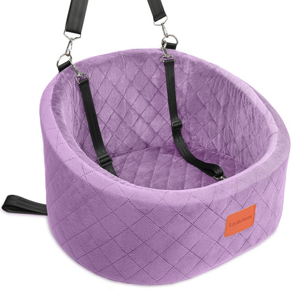 Lealchum Dog Car Seat for Small Dogs Up to 30 Lbs,Ultra Soft Fabric Fill in Comfy Memory Foam,Happy Pet Ride,2 Safety Dog Leashes,Fully Detachable and Washable,Anti Slip Base(Purple)