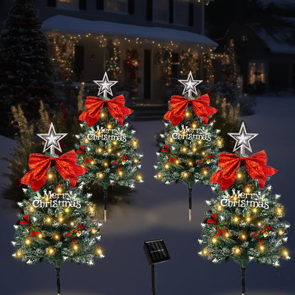 TAILERRI Christmas Tree Solar Pathway Lights Outdoor Decor, 4 Pack, Snowy