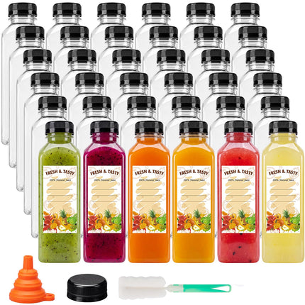BAKHUK 16oz Plastic Juice Bottles with Caps, 36pcs Clear Juice Containers