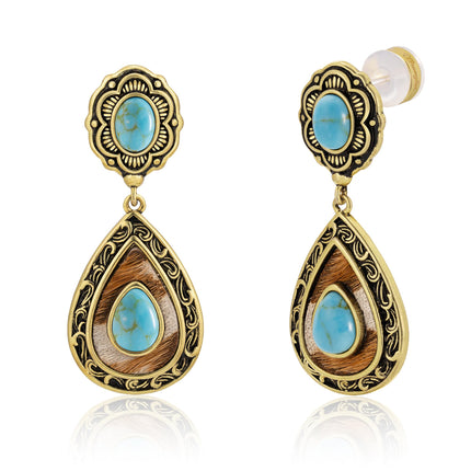 Wrangler TearDrop Dangle Turquoise Earrings, Turquoise Jewelry for Women-A