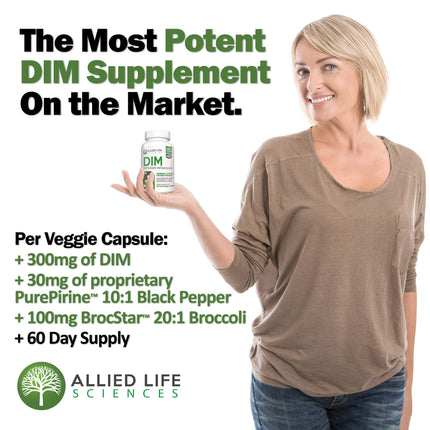 Allied Life Sciences DIM Supplement, 300 mg Diindolylmethane Plus Broccoli Seeds Extract Pills, Vegan Non-GMO, 60 Capsules | Made in The USA