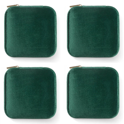 ZPROW Plush Velvet Travel Jewelry Case, Travel Jewelry Organizer, Jewelry Travel Case, Travel Jewelry Box, Small Jewelry Case, Jewelry Travel Box, Earring Organizer with Mirror - Emerald Green 4packs