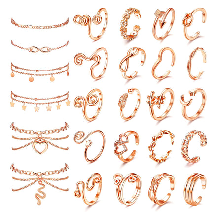 ORAZIO Toe Rings Ankle Bracelets for Women Rose Gold Adjustable Anklet