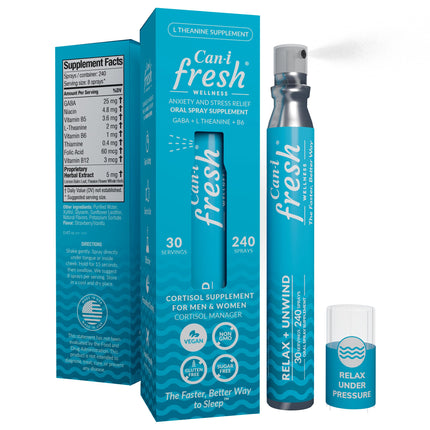 Can-i Fresh Ultra Calm Stress Relief Spray – Fast-Acting Cortisol Reducer with GABA, L-Theanine & Niacin – Better Then Magnesium Glycinate as a Cortisol Supplement for Women & Men, Feel Super Calm