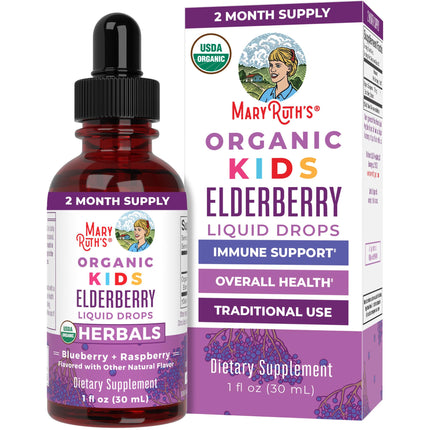 MARYRUTH'S USDA Organic Elderberry Liquid Drops for Kids | Vegan Elderberry Extract Organic Glycerin | Immune Support Supplement | Overall Health | Formulated for Ages 4-13 | 1oz