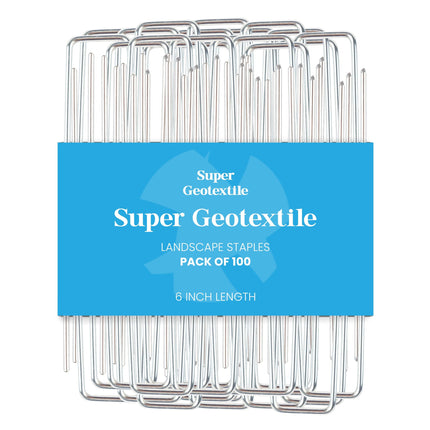 Super Geotextile Landscape Staples - Heavy Duty 11 Gauge Galvanized U-Shaped Sod Pins for Weed Barrier and Landscaping Fabric Stakes - 1" x 6" (100 pcs)