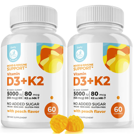DR. MORITZ Vitamin D3 Gummies (5000 IU) with K2 - for Adults and Kids - Vitamin D3 K2 Gummies for Immune Support & Bone Health - Vegan, Sugar Free, Gluten Free (60 Count)