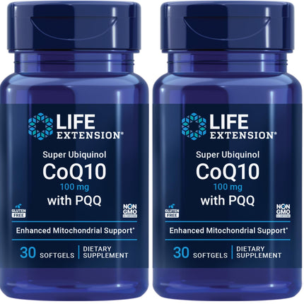 Life Extension Super Ubiquinol CoQ10 with PQQ, coenzyme Q10, pyrroloquinoline Quinone, Heart Health Supplement, Maximum Absorption, 100 mg, Non-GMO, Gluten-Free, softgels, 30 Count (Pack of 2)