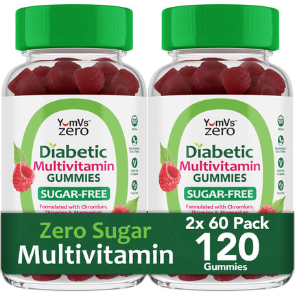 YUM-V'S Multivitamin for Women & Men – Sugar Free Multivitamin Gummies – Zero Sugar Gummy with Chromium, Thiamine & Magnesium – Keto-Friendly Daily Vitamin Gummy – Raspberry (Pack of 2)