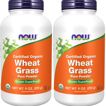 NOW Supplements, Certified Organic and Non-GMO, Wheat Grass Powder, Green Superfood, 9-Ounce (Pack of 2)