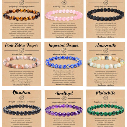 BOMAIL 9PCS Natural Stone Crystal Beaded Bracelets for Women