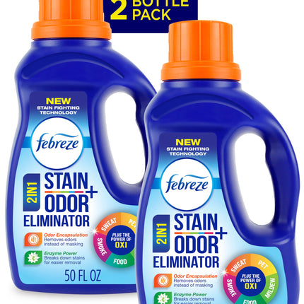 Febreze Laundry Detergent Additive, Original Strength In Wash Odor Eliminator, Designed to Remove Odors in a Single Wash Caused by Sweat, Food, Smoke, Fresh Scent, 50 fl oz (2 Pack)