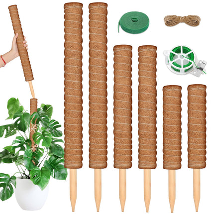 ROADPLUM 102 Inch Moss Pole for Plants Indoor (2*21.7", 2*16.5", 2*12.6") 6Pcs Coco Coir Pole Monstera Plant Support Pole for Plants Climbing with 65.6ft Twist Tie, Plant Tie and Jute Rope for Potted