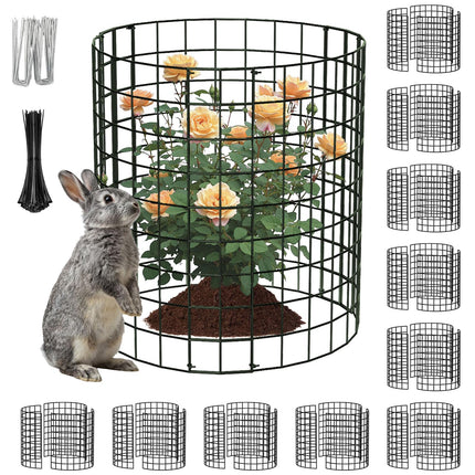 PASARA 10 Pack Plant Protectors from Animals, 13 Inch Round Cloche Plant Cages with Sturdy Chicken Wire Mesh, Garden Cages to Keep Animals Out for Vegetables & Flowers, Includes Support Stakes