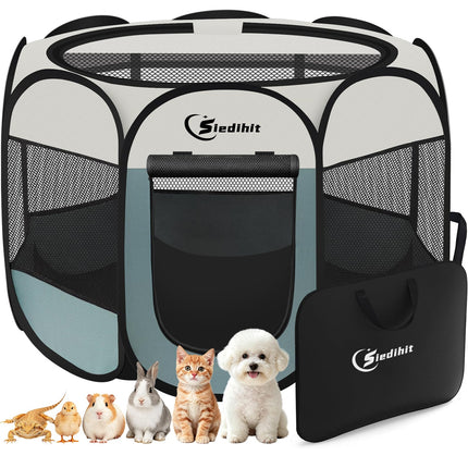 Siedihit Dog Cat Playpen, Puppy Pet Playpen Indoor for Small Dog Crate Tent Cage Outdoor, Portable Pop Up Dogs Enclosure Kennel with Carrying Case for Dogs/Cats/Rabbits(Grey, Small