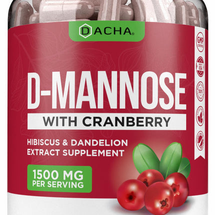 Natural D-Mannose Capsules 4-in-1 Formula - 120 CAPS, 1500 MG Cranberry, Dandelion, Hibiscus Flower Extract, Pills for Supporting Bladder and Urinary Tract Health