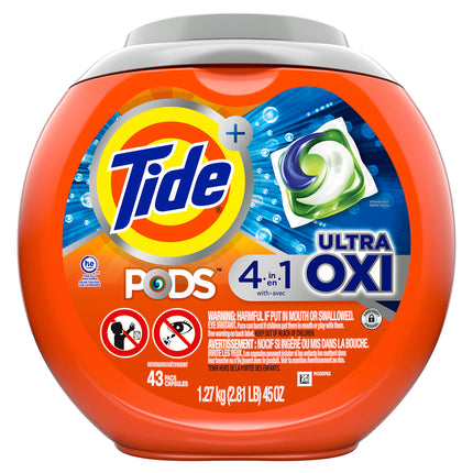 Tide PODS Liquid Laundry Detergent Soap Pacs, 4-n-1 Ultra Oxi, HE Compatible 43 Count, Built in Pre-treater for Stains