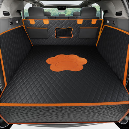 PREWERK SUV Cargo Liner for Dogs, PU Leather 100% Waterproof Pet Trunk Cargo Cover Dog Seat Mat for SUVs Sedans Vans with Bumper Flap Protector, Non-Slip, Universal Fit (Paw Print, Large)