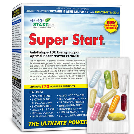 Super Start All-in-One Daily Vitamin Pack - Energy & Endurance - Vitamin B12, Panax Ginseng, Guarana, L-Arginine, L-Citrulline & BCAAs - 30 Day Supply