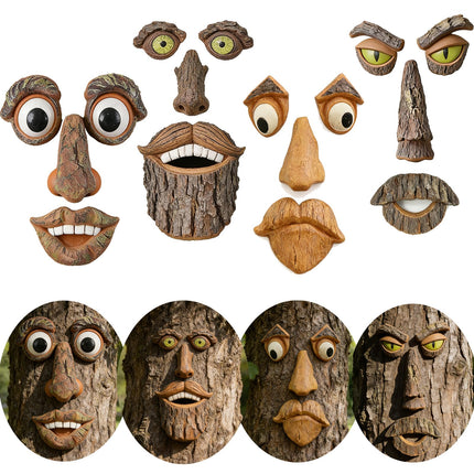 FmnyYaid 4 Pack Tree Faces Decor Outdoor, Large Whimsical Old Man Tree Hugger Statues, Resin Tree Art for Garden Yard Patio, Funny Tree Peeker Sculptures for Halloween Easter