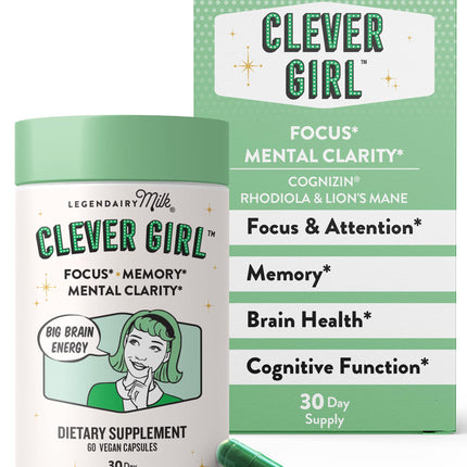Legendairy Milk Clever Girl - Focus Supplement with Lion’s Mane & Citicoline - Nootropic Lions Mane Supplement for Memory, Focus & Mental Clarity, 30 Servings