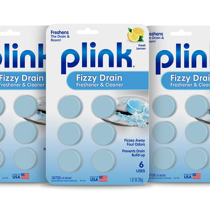 Plink Fizzy Drain Freshner, Prevents Buildup and Maintains a Clear Drain, Removes Drain Odor, Lemon Scent, Pack of 3, 18 Count, Fresh Lemon