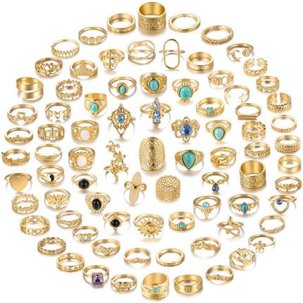 82 Pcs Vintage Gold Knuckle Rings Set for Women, Bohemian Stackable Rings