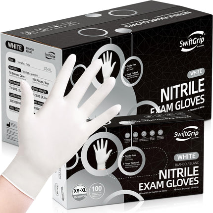 SwiftGrip Disposable Nitrile Exam Gloves, 3-mil, Medium, Case of 1000, White Nitrile Gloves Disposable Latex Free for Medical, Cleaning, Cooking & Esthetician, Food-Safe, Powder-Free, Non-Sterile