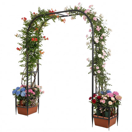 GARDFANCY Garden Arch with Planter Boxes, Metal Arbor Trellis for Climbing Plants Outdoor, Heavy Duty Iron Archway for Wedding Ceremony Party Backyard Lawn Patio Decor, Black