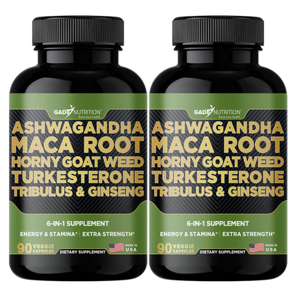 Gade Nutrition Ashwagandha with Maca Root, Horny Goat Weed, Turkesterone Supplement, Tribulus Terrestris, Panax Ginseng Pack of 2