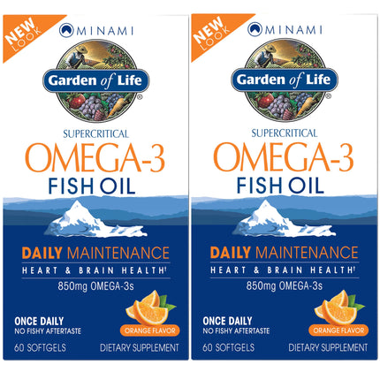 Garden of Life EPA/DHA Omega 3 Fish Oil - Minami Natural Brain Function, Heart and Mood Supplement, 120 Count (60-ct 2-Pack)
