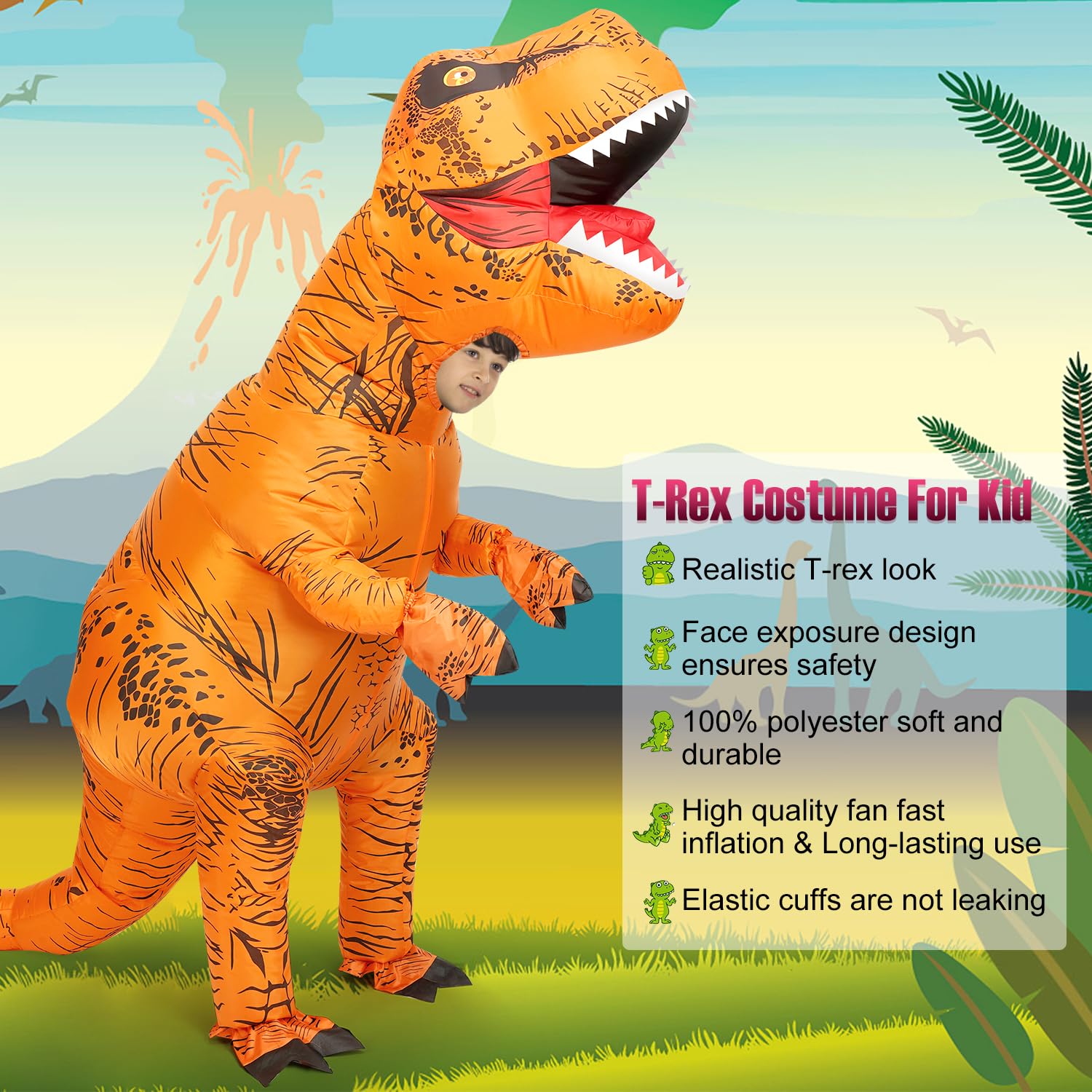 viwzon Inflatable T-Rex Costume, Kids Dinosaur Blow Up Suit for Hallow ...