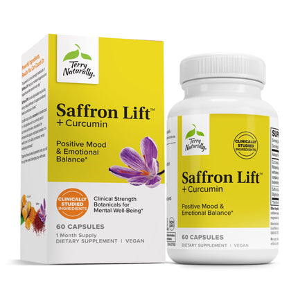 Terry Naturally Saffron Lift + Curcumin - 60 Capsules - Emotional Balance - Non-GMO, Vegan, Gluten Free - 60 Servings