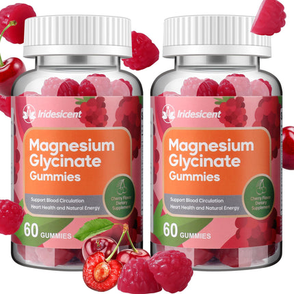 IRIDESICENT Magnesium Glycinate Gummies, Sugar Free Magnesium Supplement w/Ashwagandha, Zinc, Vegan Magnesium Glycinate Supplement for Adults - 120 Cherry Gummies