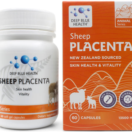 New Zealand Sheep Placenta w/ Grape Seed Extract and Vitamin E - 13500mg x 60 Soft Gel Capsules - Supports Skin Health and Vitality