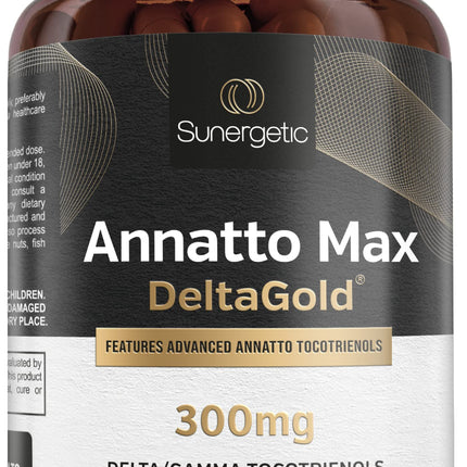 Sunergetic Premium Annatto Tocotrienol Supplement – with DeltaGold – Tocotrienols Vitamin E 300 mg – Supports Liver, Immune & Heart Health - Delta + Gamma Tocotrienols (60 Liquid Capsules)