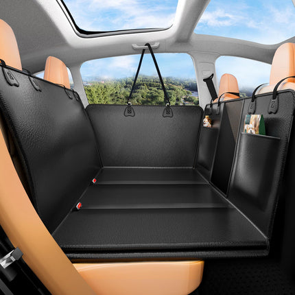 YFChangle Hard Bottom Dog Car Seat Cover for Back Seat – Waterproof Nonslip Hammock Extender for Trucks & SUVs, Heavy Duty Pet Protector, Black Faux Leather