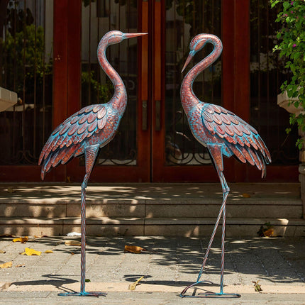 Kircust Garden Crane Statues Patina Heron Decoy, Standing Metal Crane Sculptures Bird Yard Art for Outdoor Decor, 47-48 Inch, Set of 2