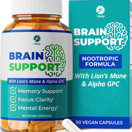 1 Body Brain Supplement – Nootropic Brain Booster with Alpha GPC, Ginkgo & Bacopa – 90 Vegan Capsules – Memory Supplement for Brain Support, Focus Pills, Brain Fog Supplements for Women and Seniors