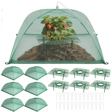 6 Sets Strawberry Plant Support with Mesh Plant Cover, Strawberry Growing Rack Kit with 24 Iron Plant Nails for Garden, Strawberry Growing Frame with Protective Net for Strawberries Tomatoes Veggies