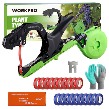 WORKPRO Plant Tying Machine with Gloves & 20 Rolls of Tape & 10,000 Staples
