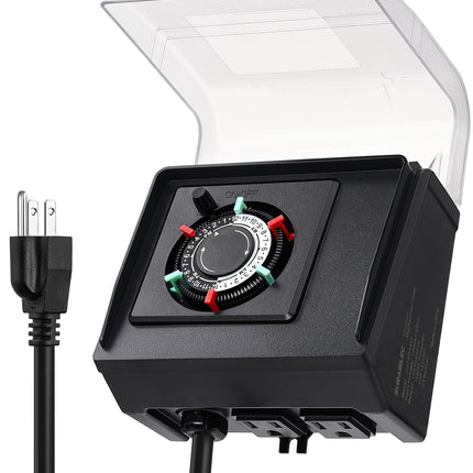SURAIELEC Mechanical Pool Timer for Above Ground Pools, NEMA 5-15R Plug-in 24-Hour Timer with Dual Outlets, 15A 125V 1HP, Up to 3 Daily Settings, Weatherproof Cover for Pool Pumps, Outdoor Lighting
