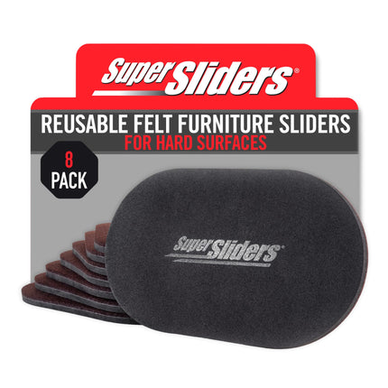 Super Sliders 5-3/4" x 9-1/2" XL Oval Reusable Felt Furniture Sliders for Hard Surfaces, Anti-Slip Protective Furniture Moving Pads for Beds, Sofas, Dressers, Set of 8, Brown