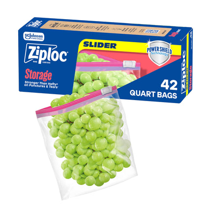 Ziploc Quart Food Storage Slider Bags, Durable, 42 Count