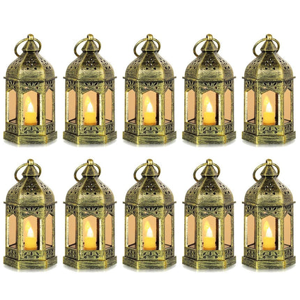 Hewory 10PCS Gold Mini Lanterns for Party Decoration, Flickering LED Candle