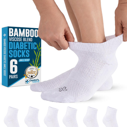 Doctor's Select Viscose Bamboo Ankle Diabetic Socks for Women and Men - 6 Pairs | Quarter Diabetic Socks for Women Size 9-11 | Viscose Bamboo Socks Woman | Edema Socks | White