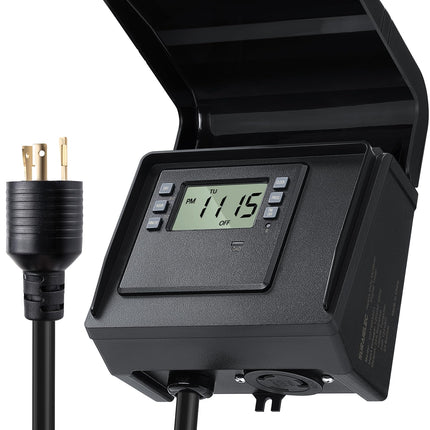 SURAIELEC Digital Pool Timer for Above Ground Pools, NEMA L5-20R Twist-Lock Plug-in Timer, 20A 125V 1HP, Programmable 7-Day Schedule, Weatherproof Cover, for Pool Pumps, Heaters and Lights